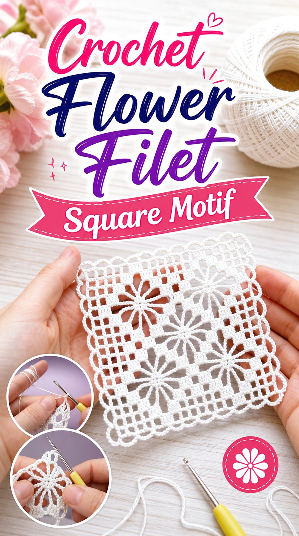 Crochet Flower Filet Square Motif