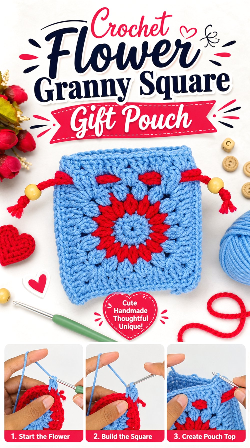Crochet Flower Granny Square Gift Pouch