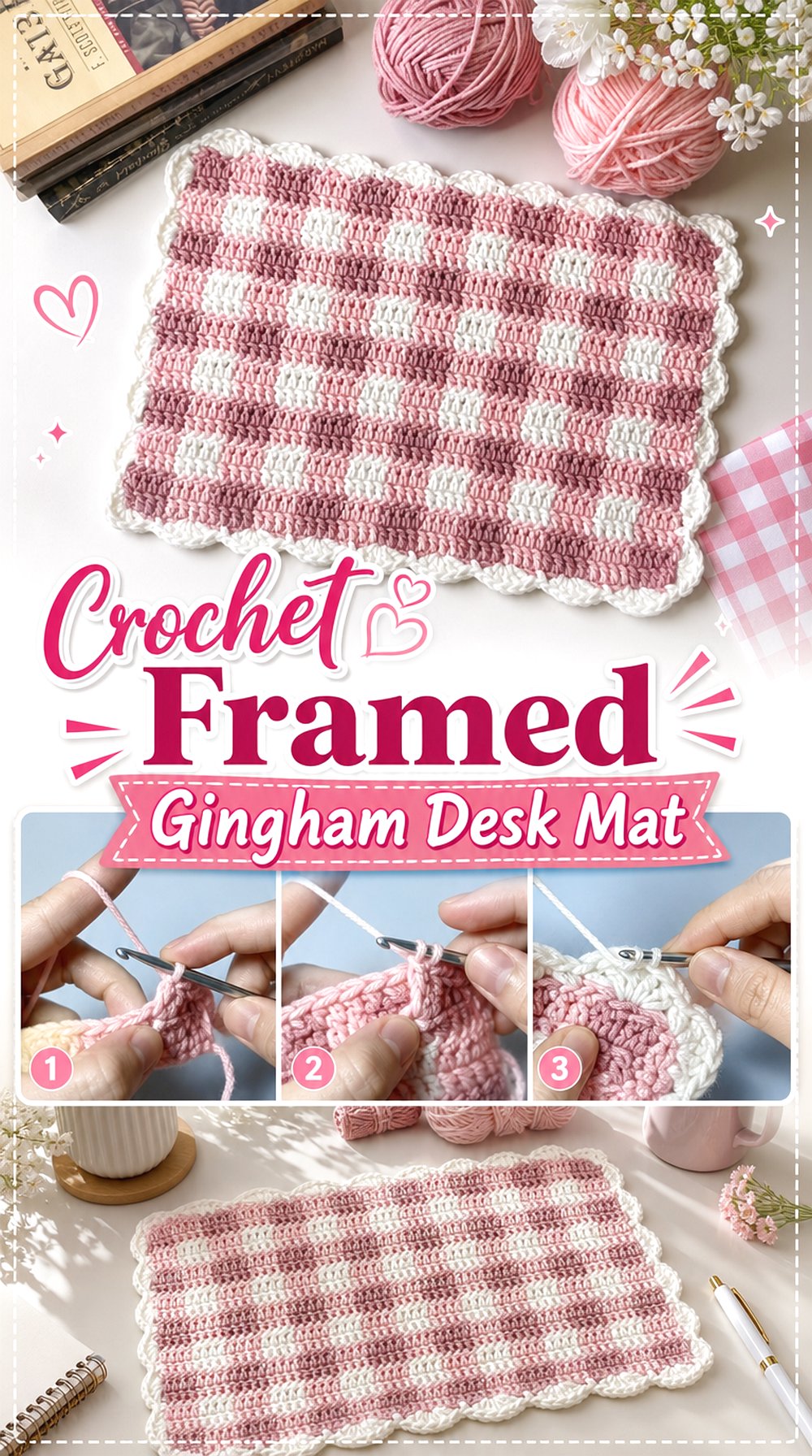 Crochet Framed Gingham Desk Mat