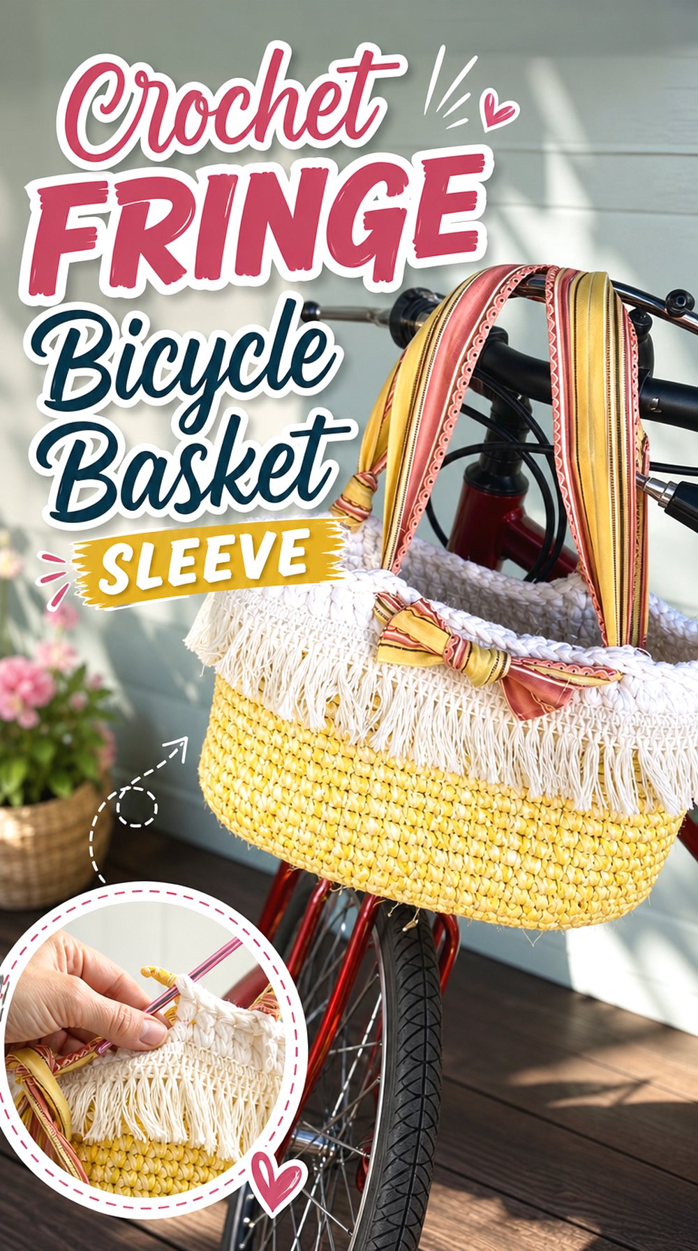 Crochet Fringe Bicycle Basket Sleeve