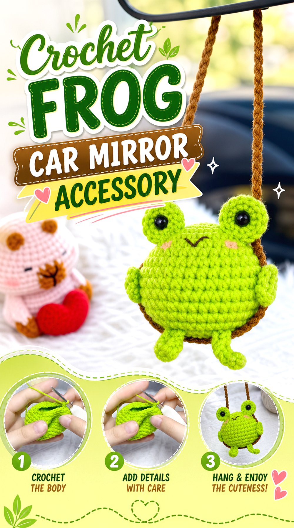 Crochet Frog Car Mirror Accessory