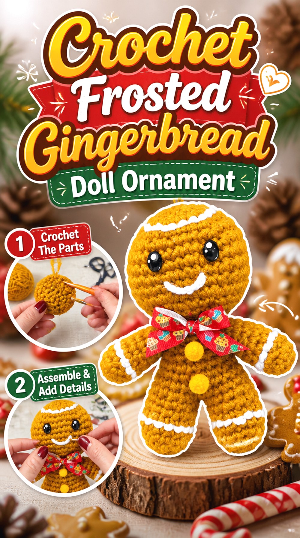 Crochet Frosted Gingerbread Doll Ornament