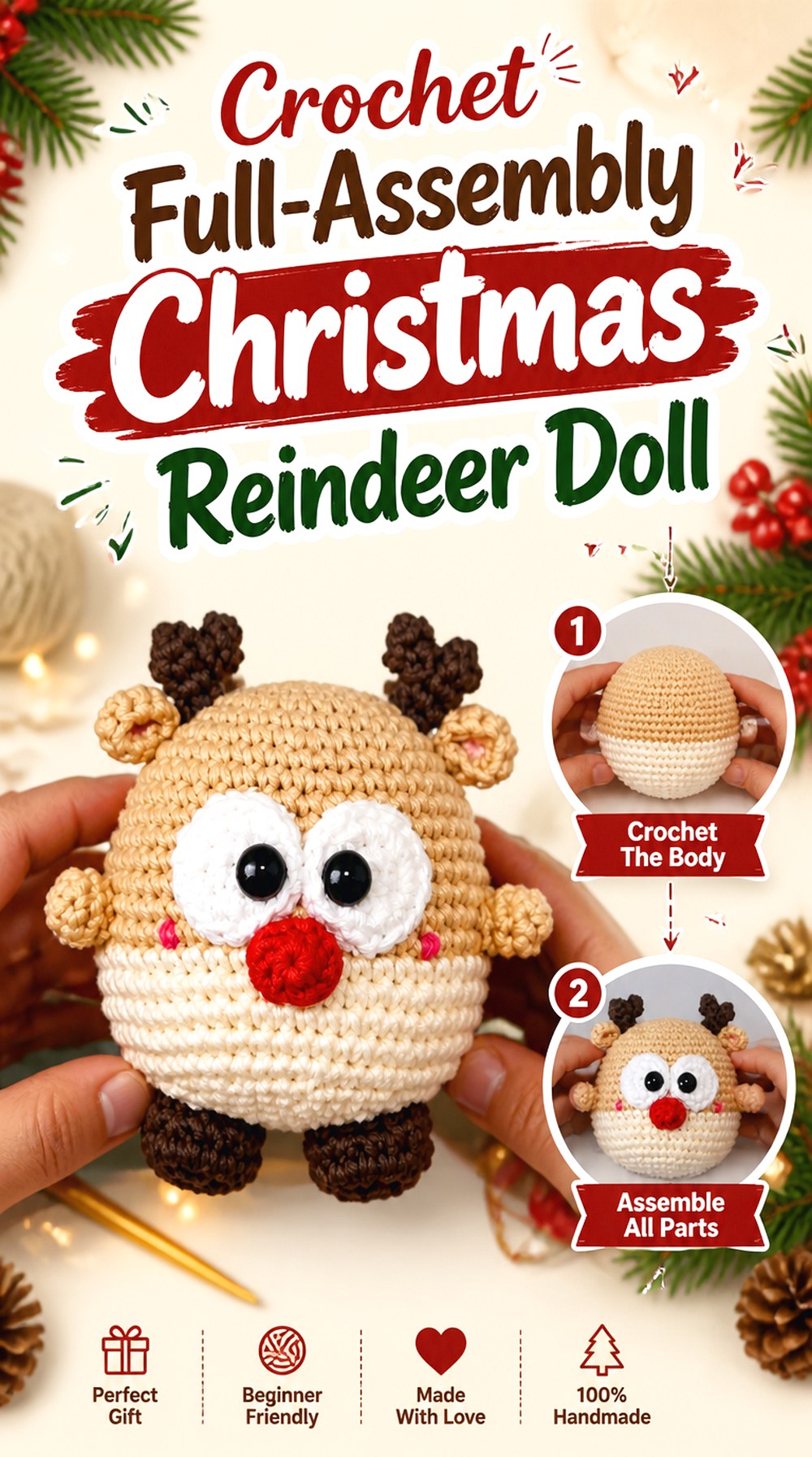 Crochet Full Assembly Christmas Reindeer Doll