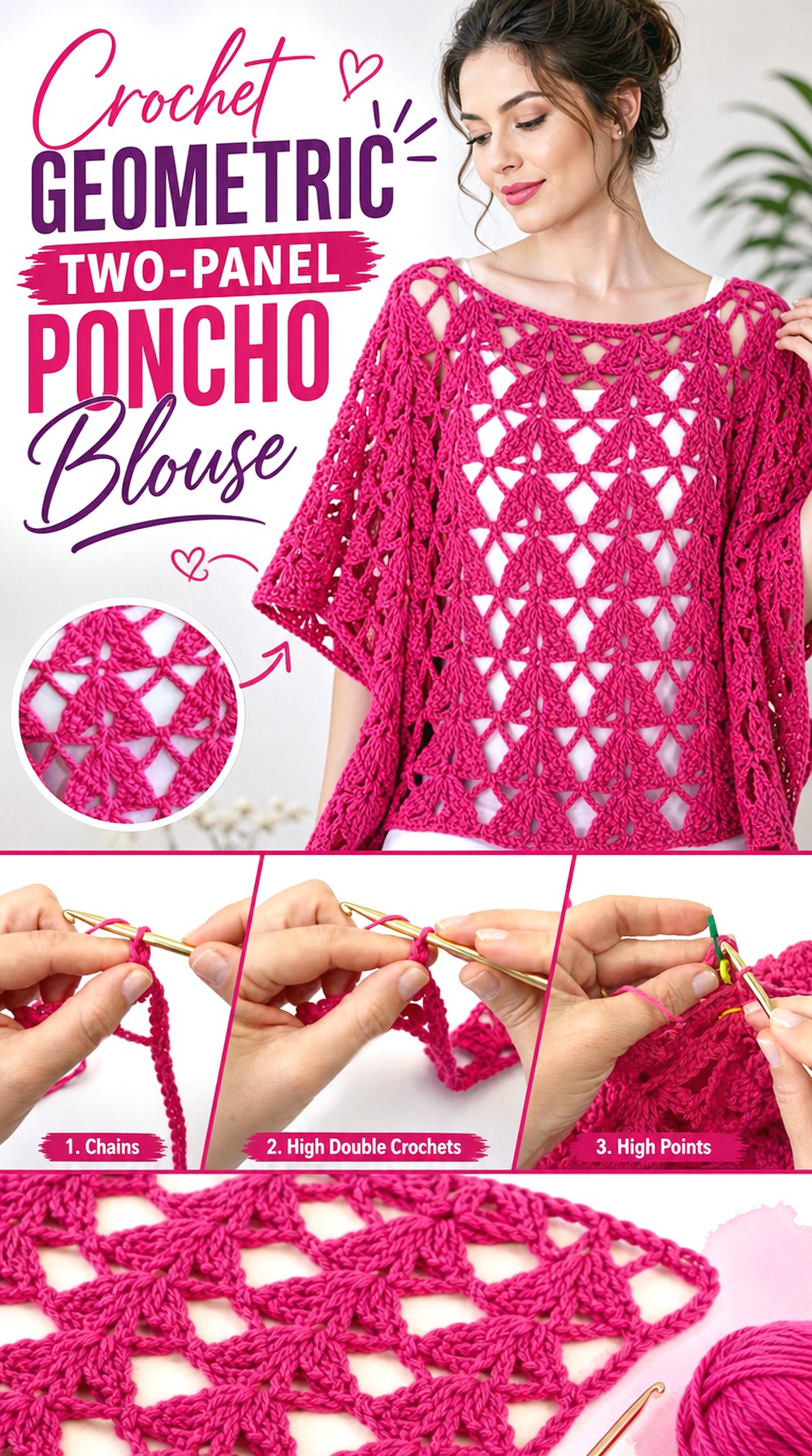 Crochet Geometric Two Panel Poncho Blouse