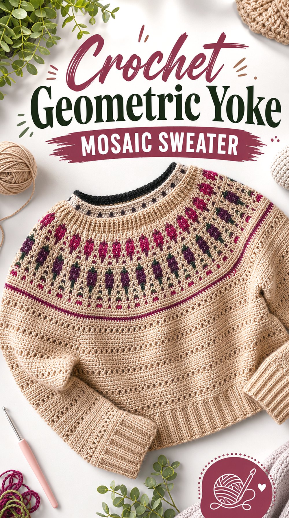 Crochet Geometric Yoke Mosaic Sweater