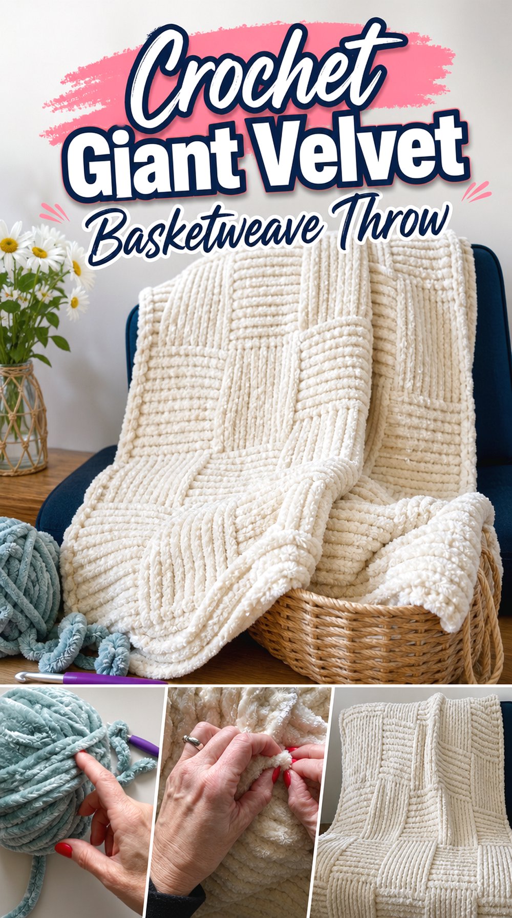 Crochet Giant Velvet Basketweave Throw