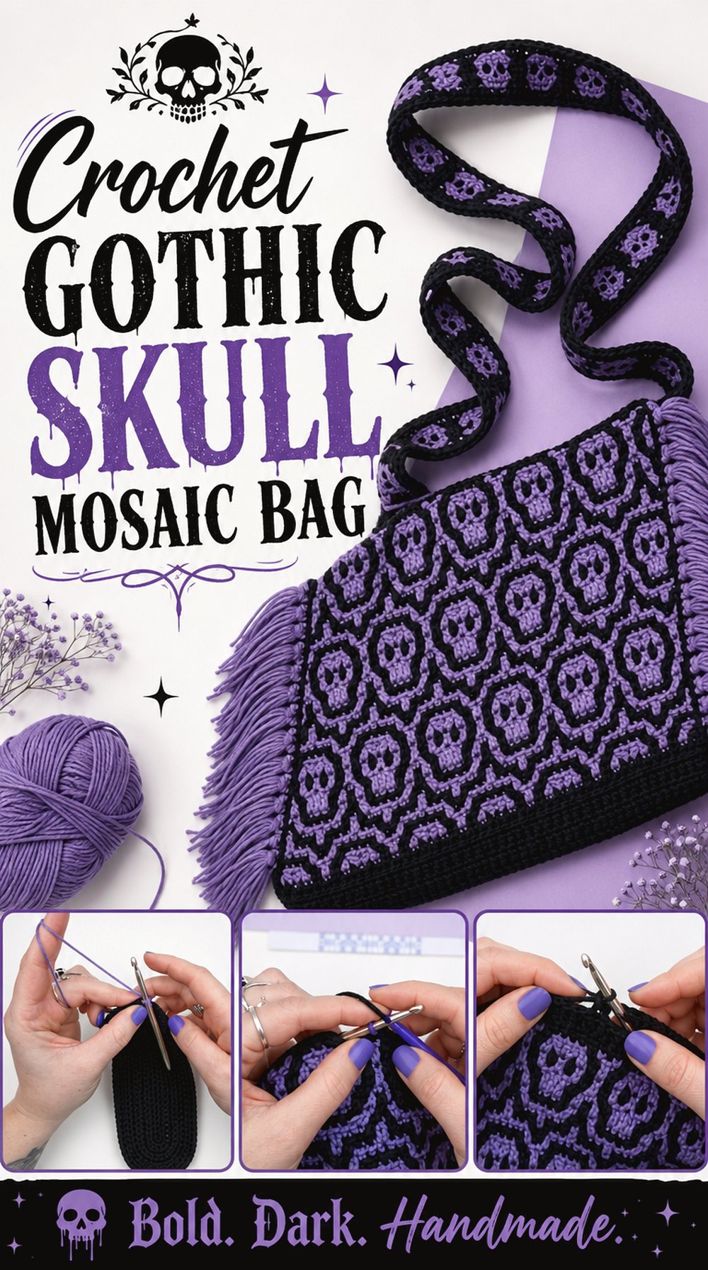 Crochet Gothic Skull Mosaic Bag