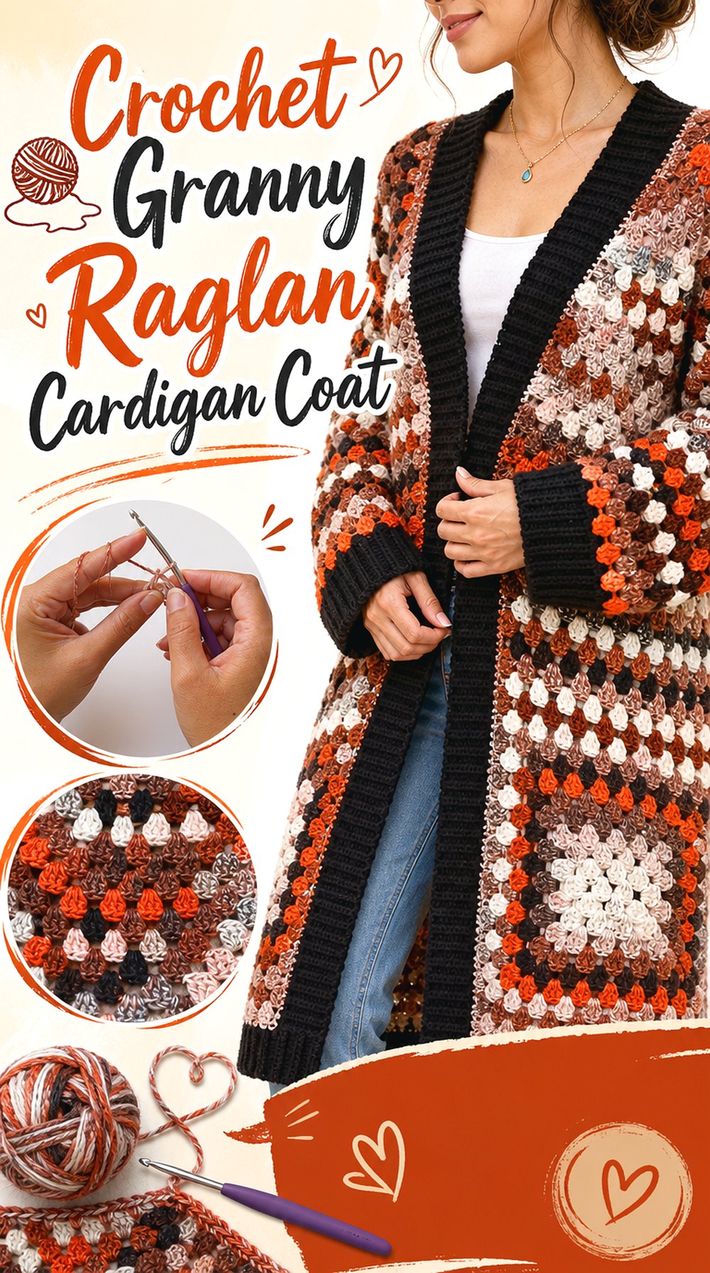 Crochet Granny Raglan Cardigan Coat