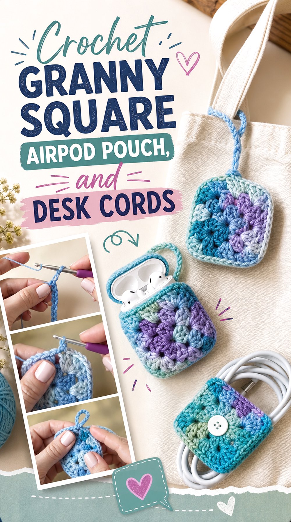 Crochet Granny Square AirPod Pouch