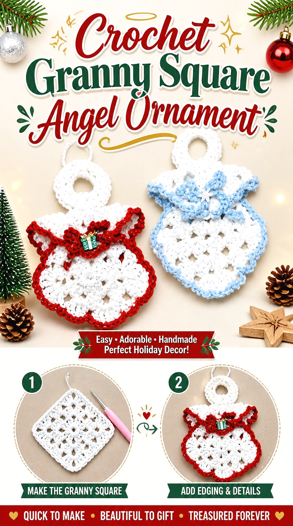 Crochet Granny Square Angel Ornament