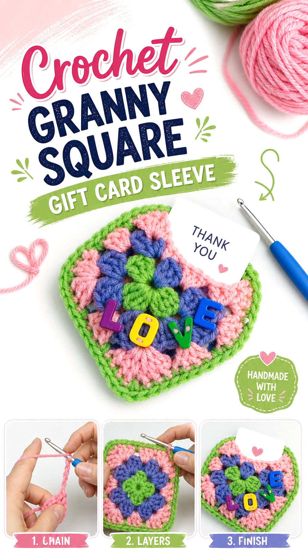 Crochet Granny Square Gift Card Sleeve