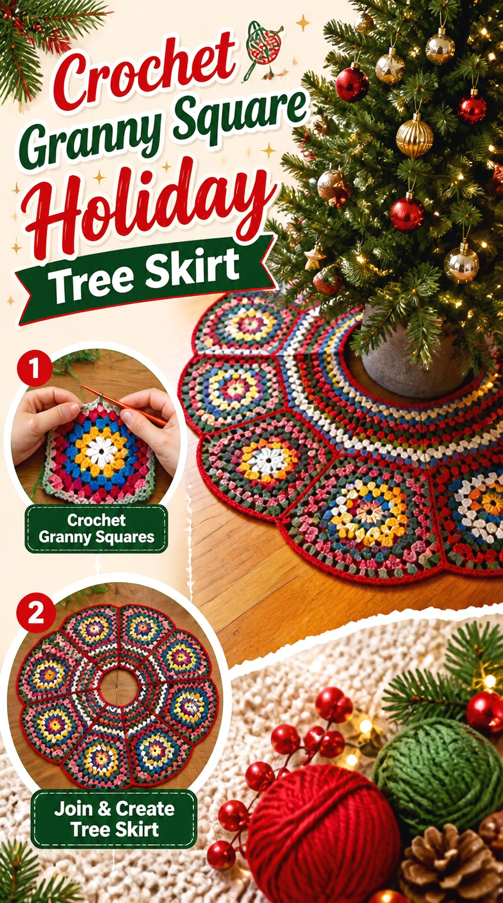 Crochet Granny Square Holiday Tree Skirt