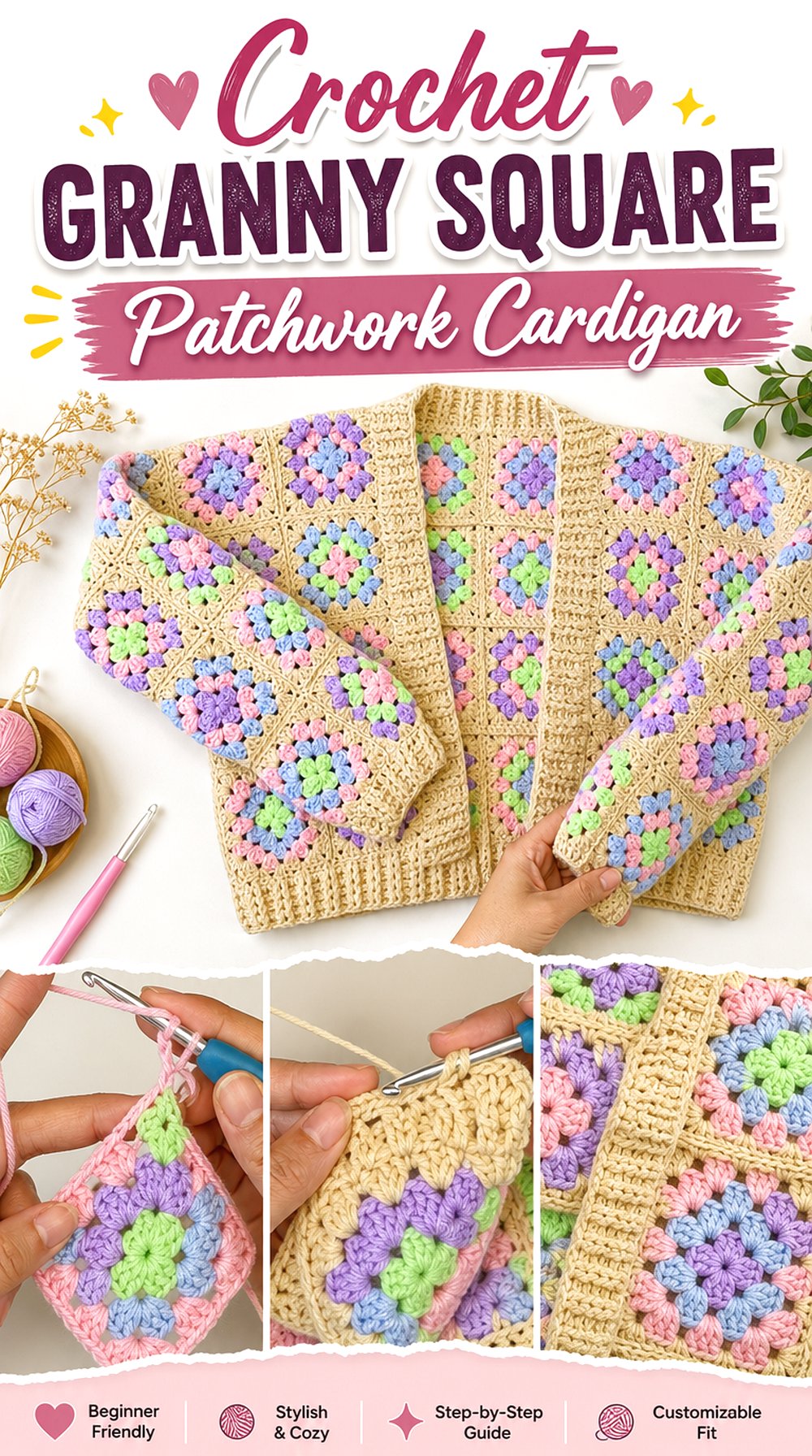 Crochet Granny Square Patchwork Cardigan