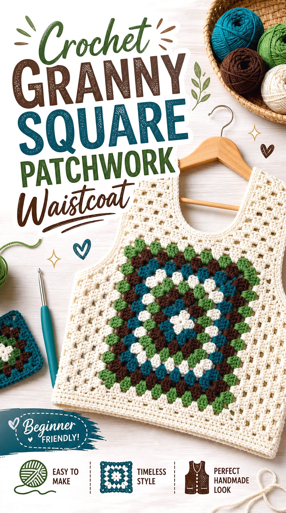 Crochet Granny Square Patchwork Waistcoat