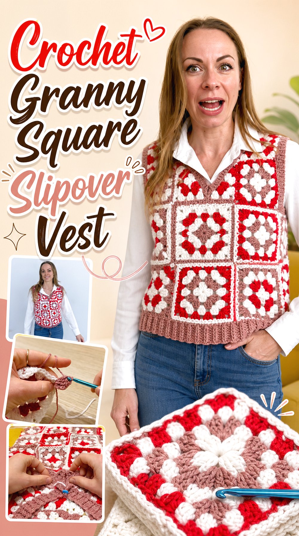 Crochet Granny Square Slipover Vest