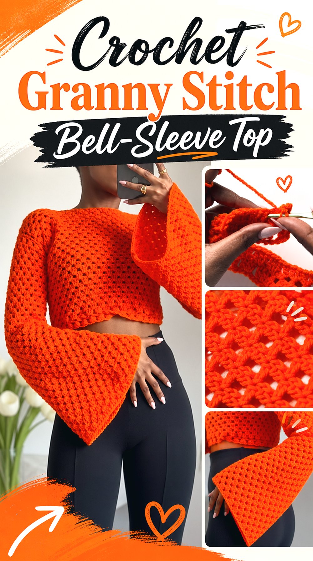 Crochet Granny Stitch Bell Sleeve Top