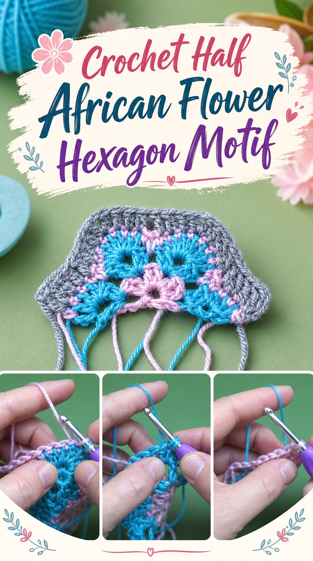 Crochet Half African Flower Hexagon Motif