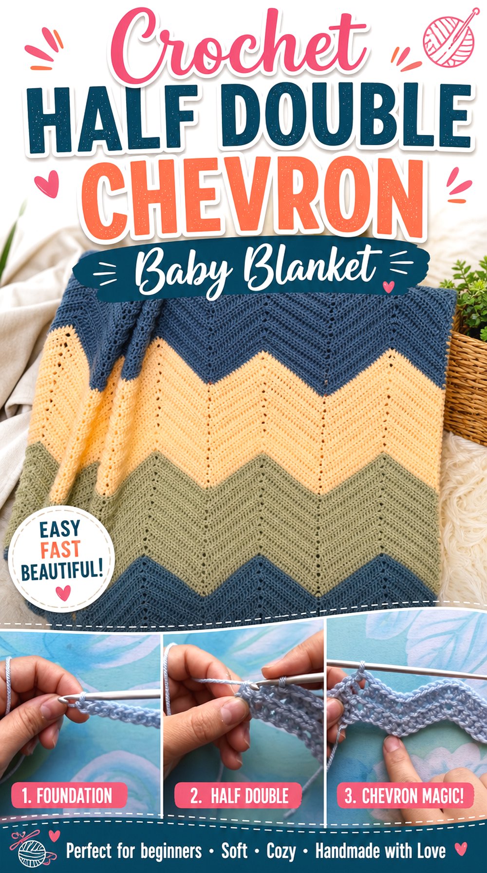 Crochet Half Double Chevron Baby Blanket