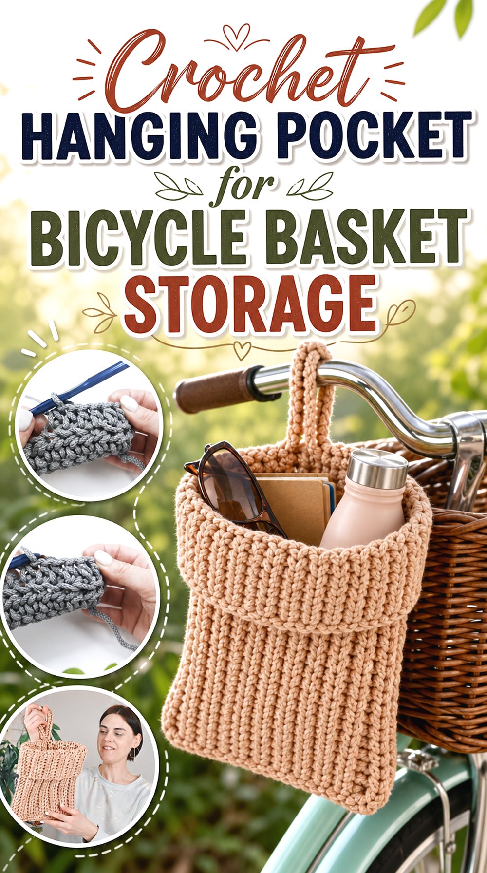 Crochet Hanging Pocket for Bicycle Basket Storage