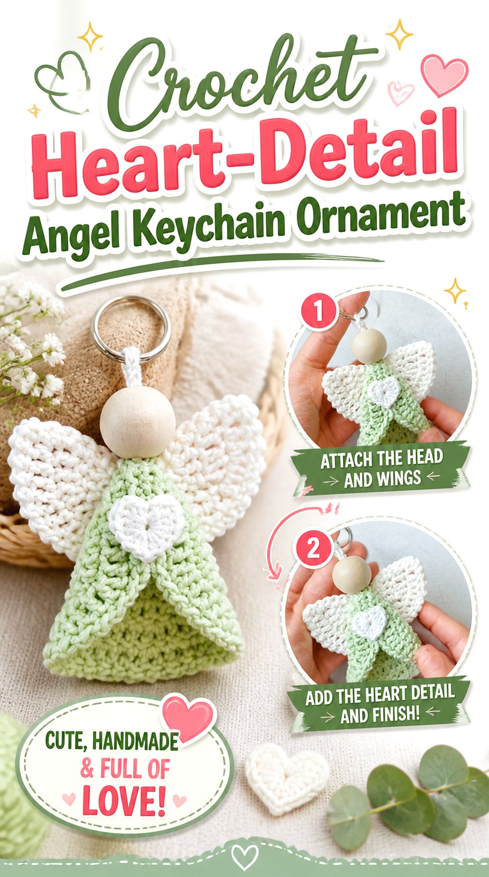 Crochet Heart Detail Angel Keychain Ornament
