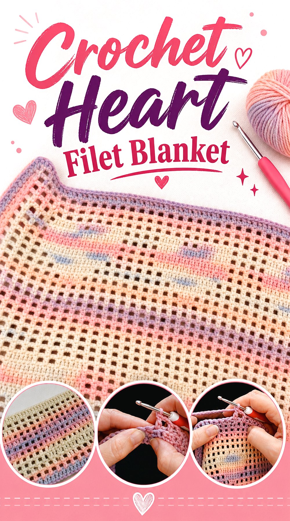 Crochet Heart Filet Blanket