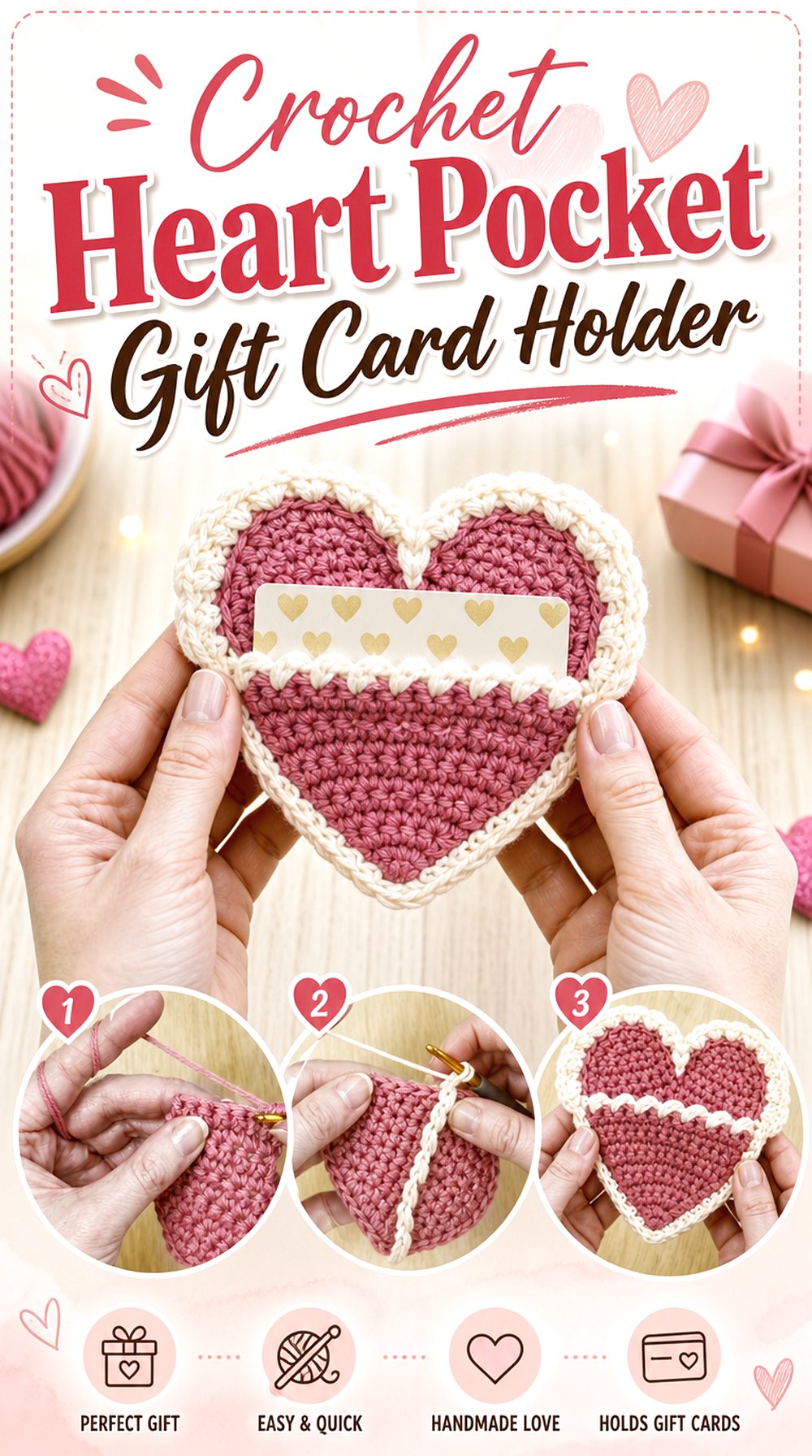 Crochet Heart Pocket Gift Card Holder