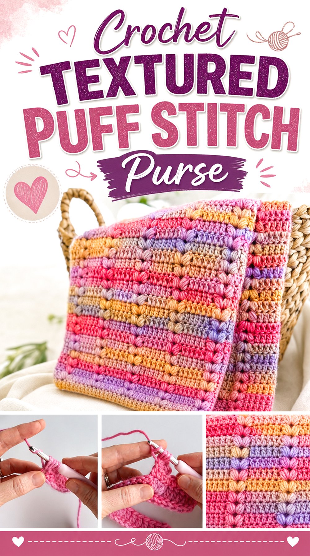 Crochet Heart Texture Puff Stitch Blanket