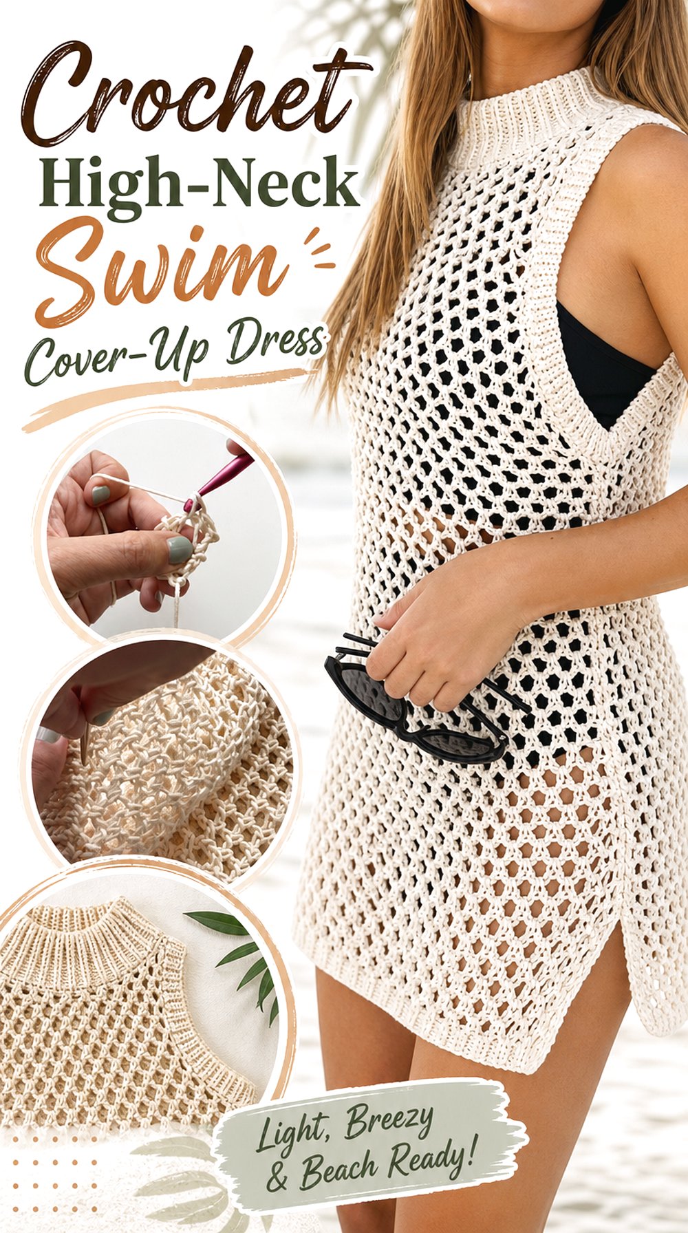 Crochet High Neck Swim Cover Up Dress