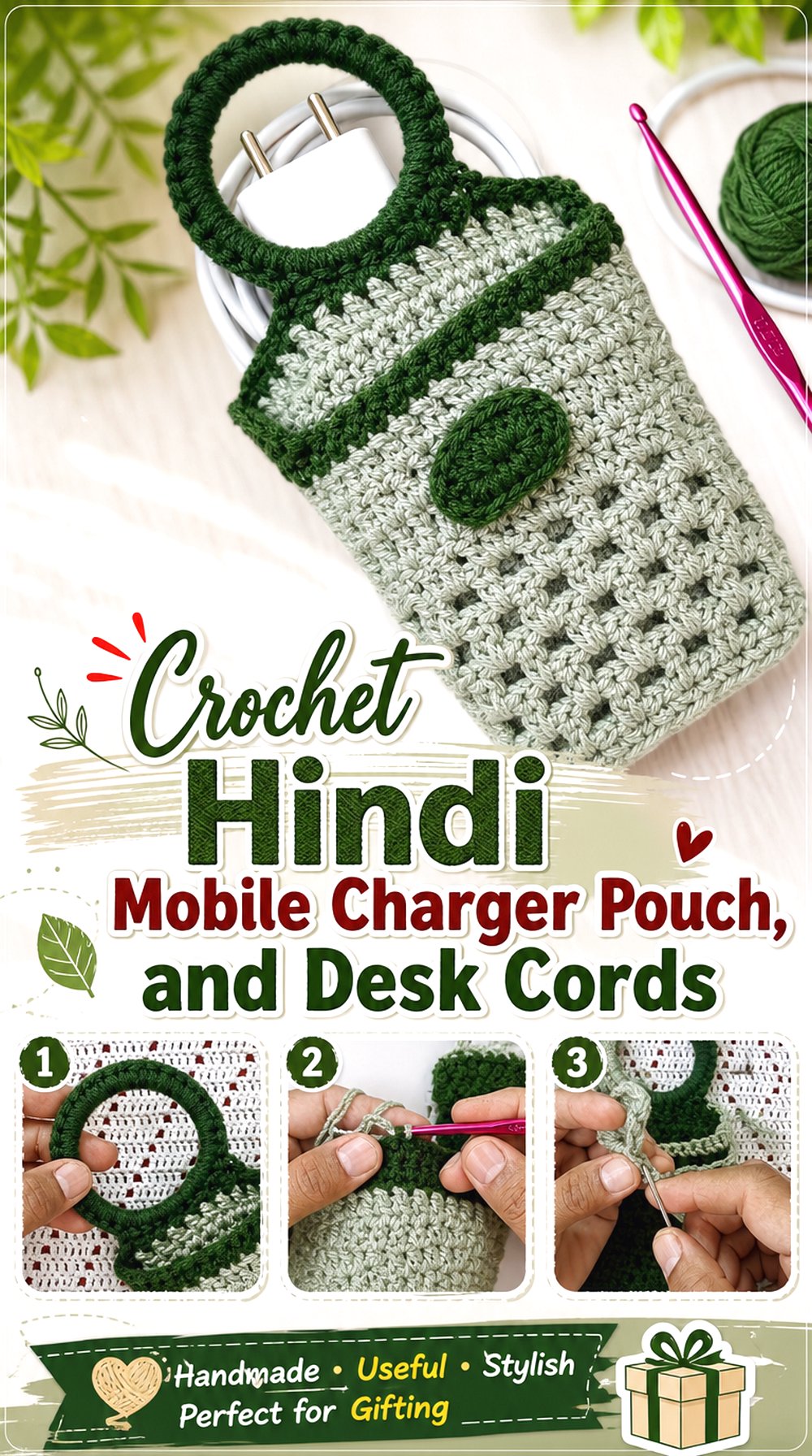 Crochet Hindi Mobile Charger Pouch