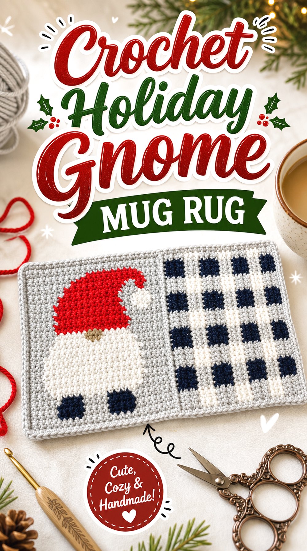 Crochet Holiday Gnome Mug Rug