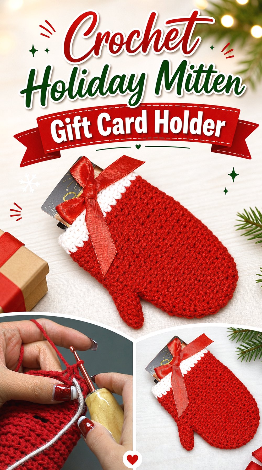 Crochet Holiday Mitten Gift Card Holder