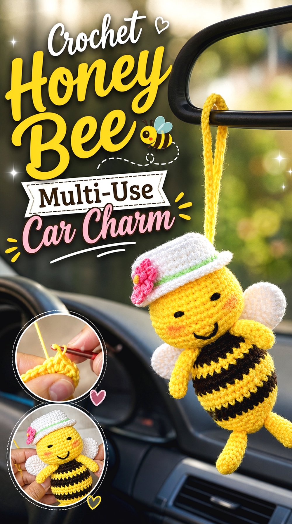 Crochet Honey Bee Multi Use Car Charm