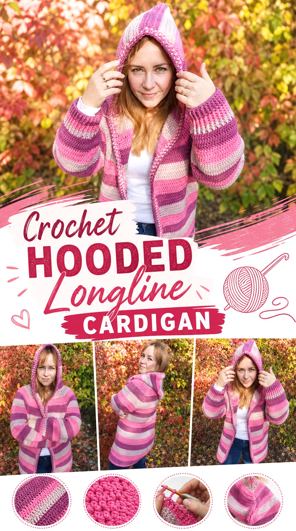 Crochet Hooded Longline Cardigan