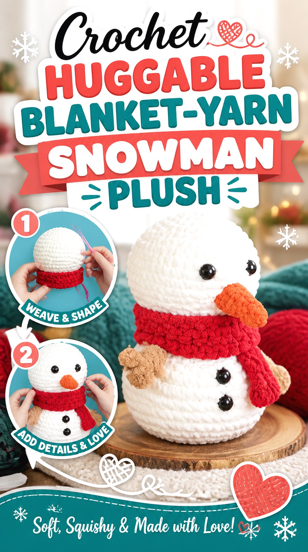 Crochet Huggable Blanket Yarn Snowman Plush