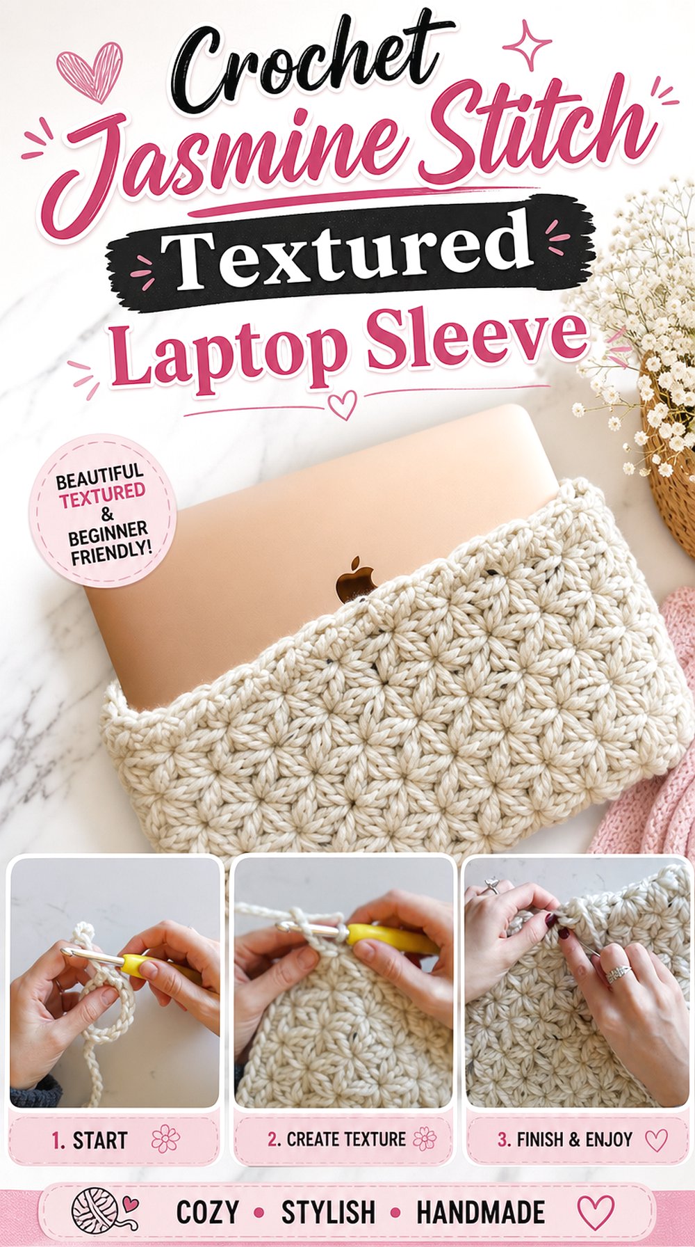 Crochet Jasmine Stitch Textured Laptop Sleeve