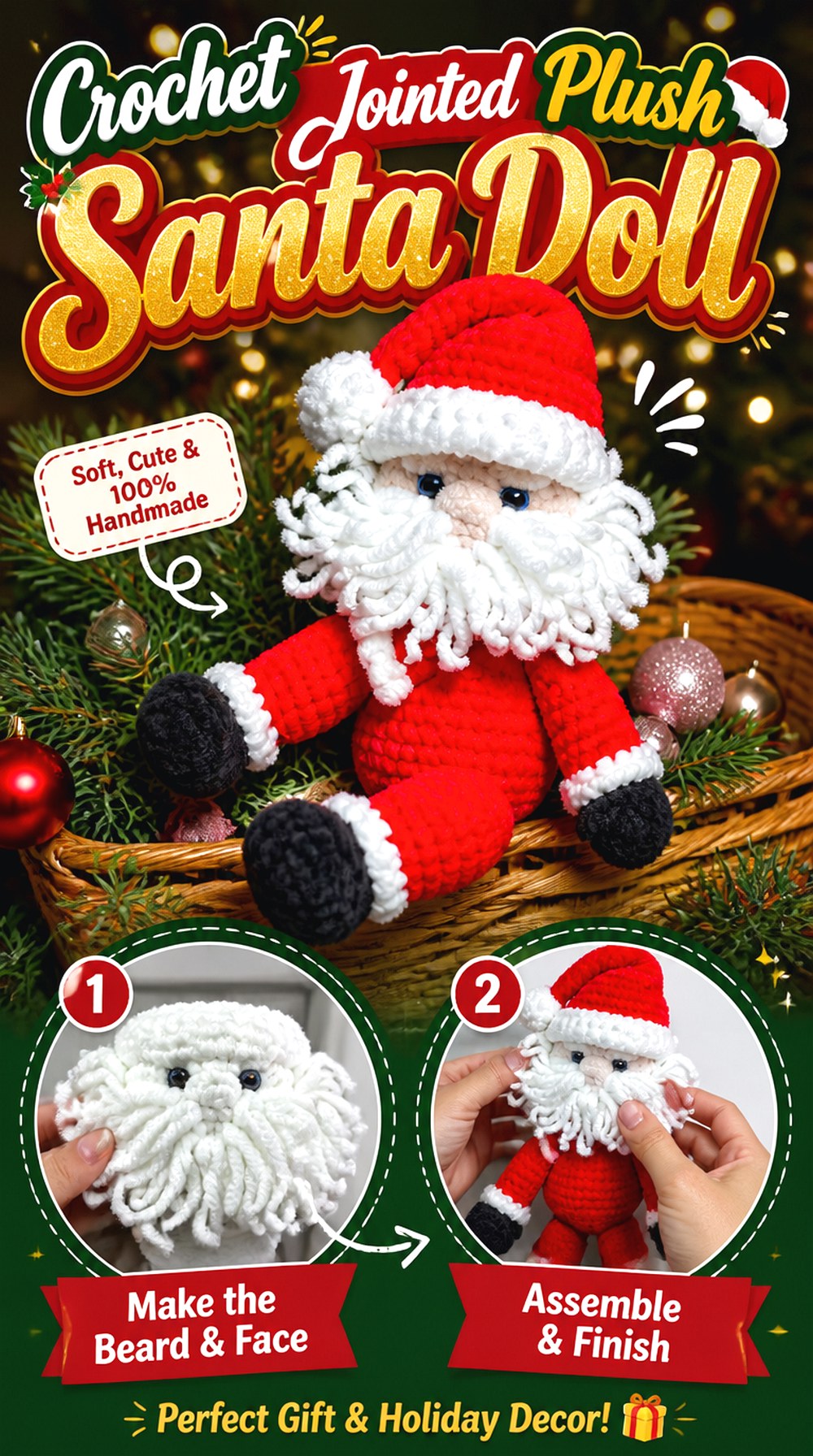 Crochet Jointed Plush Santa Doll
