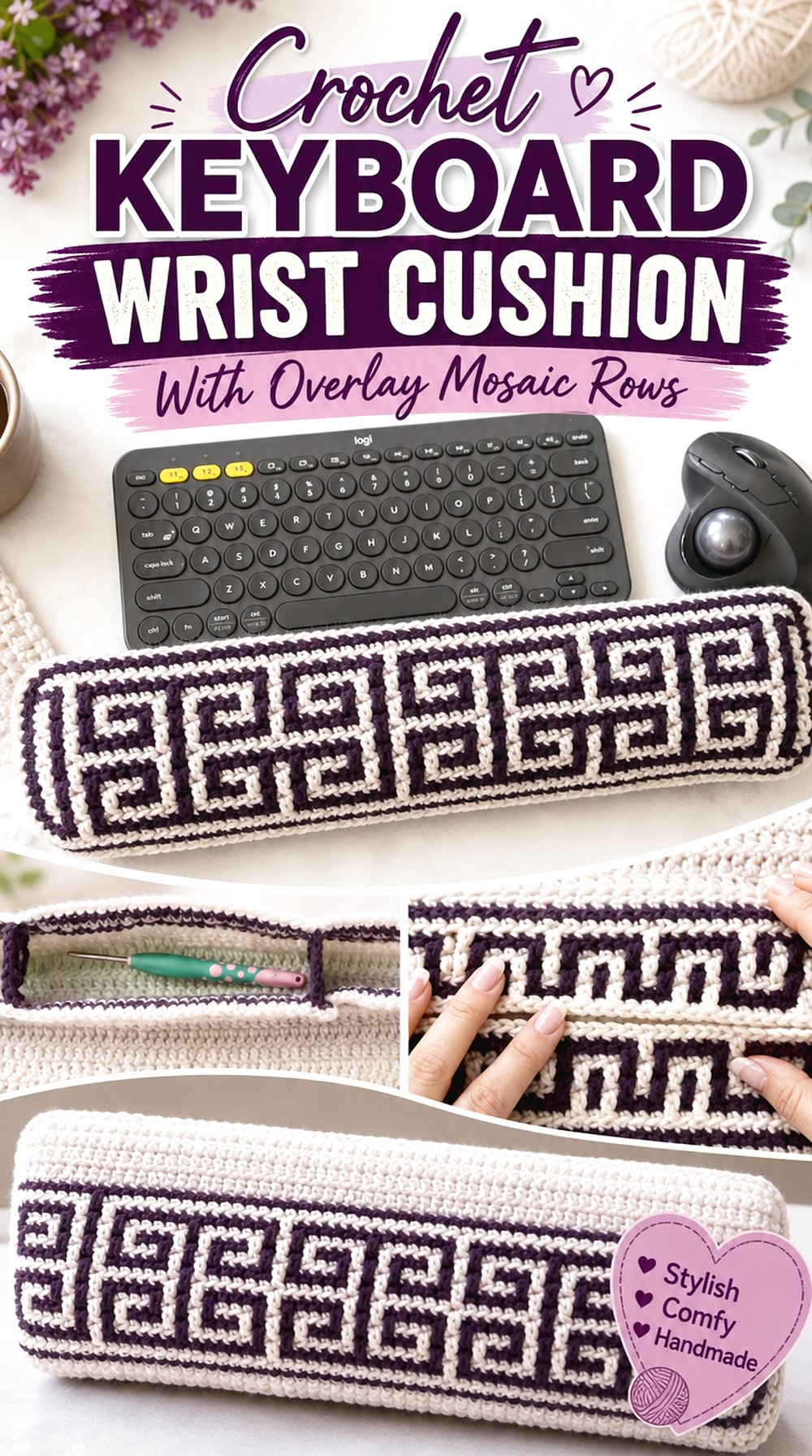 Crochet Keyboard Wrist Cushion With Overlay Mosaic Rows