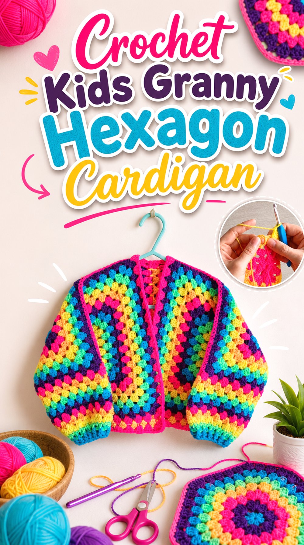 Crochet Kids Granny Hexagon Cardigan