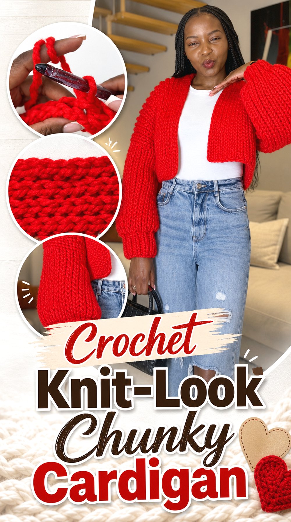 Crochet Knit Look Chunky Cardigan