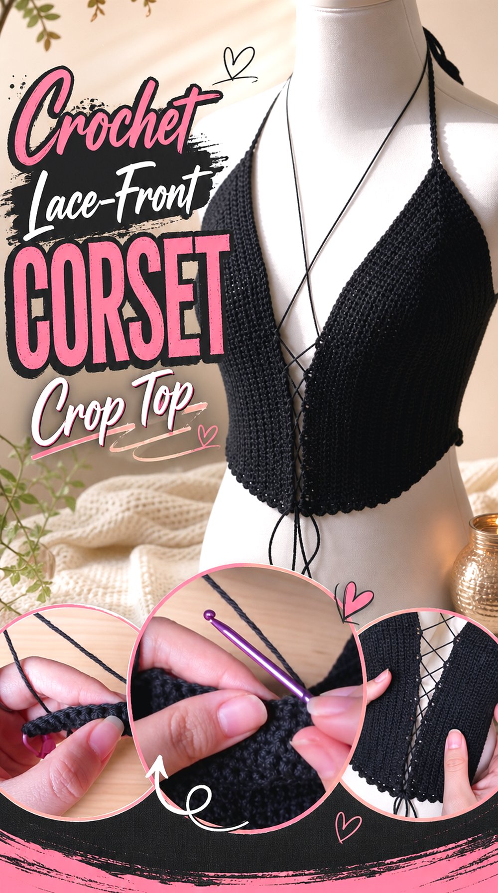 Crochet Lace Front Corset Crop Top