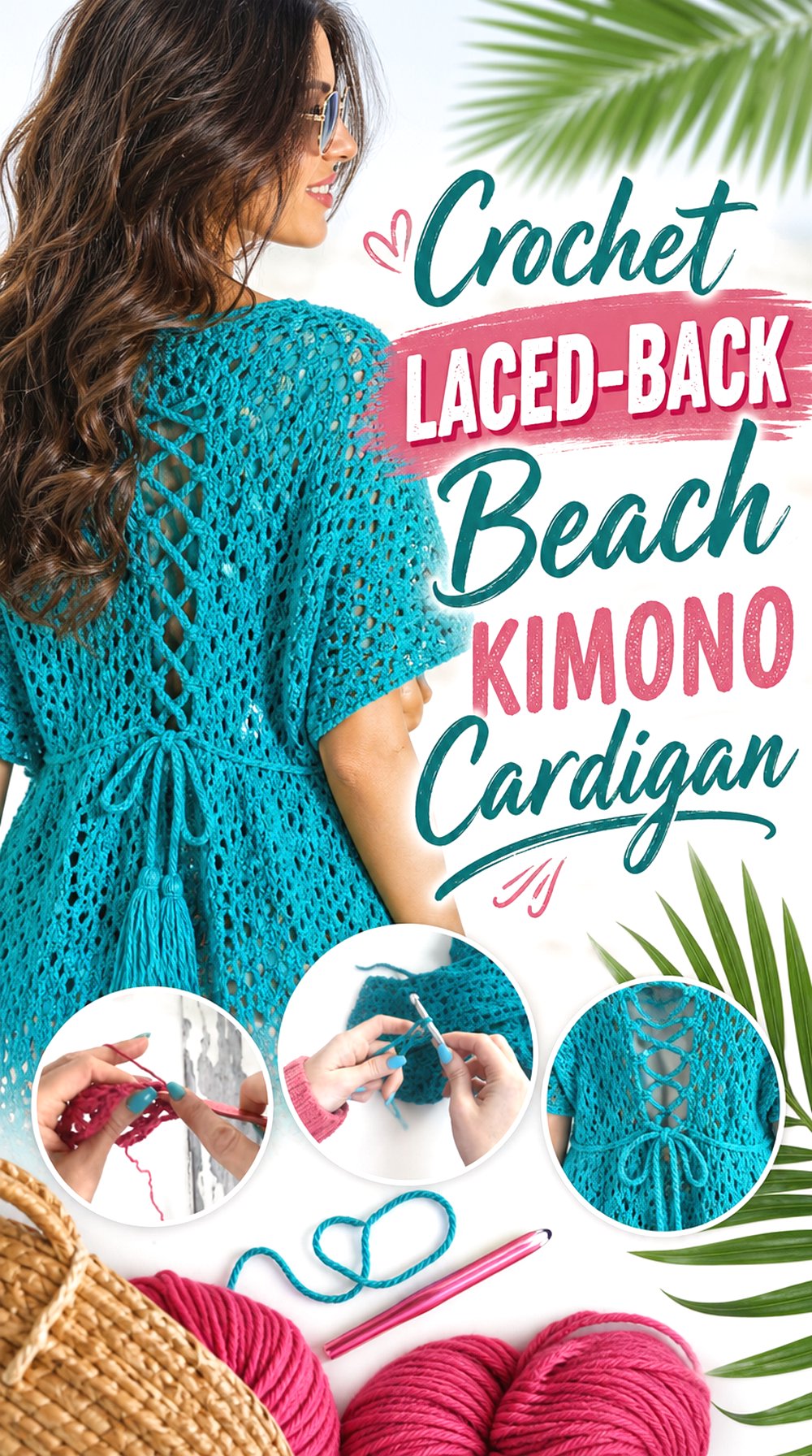 Crochet Laced Back Beach Kimono Cardigan
