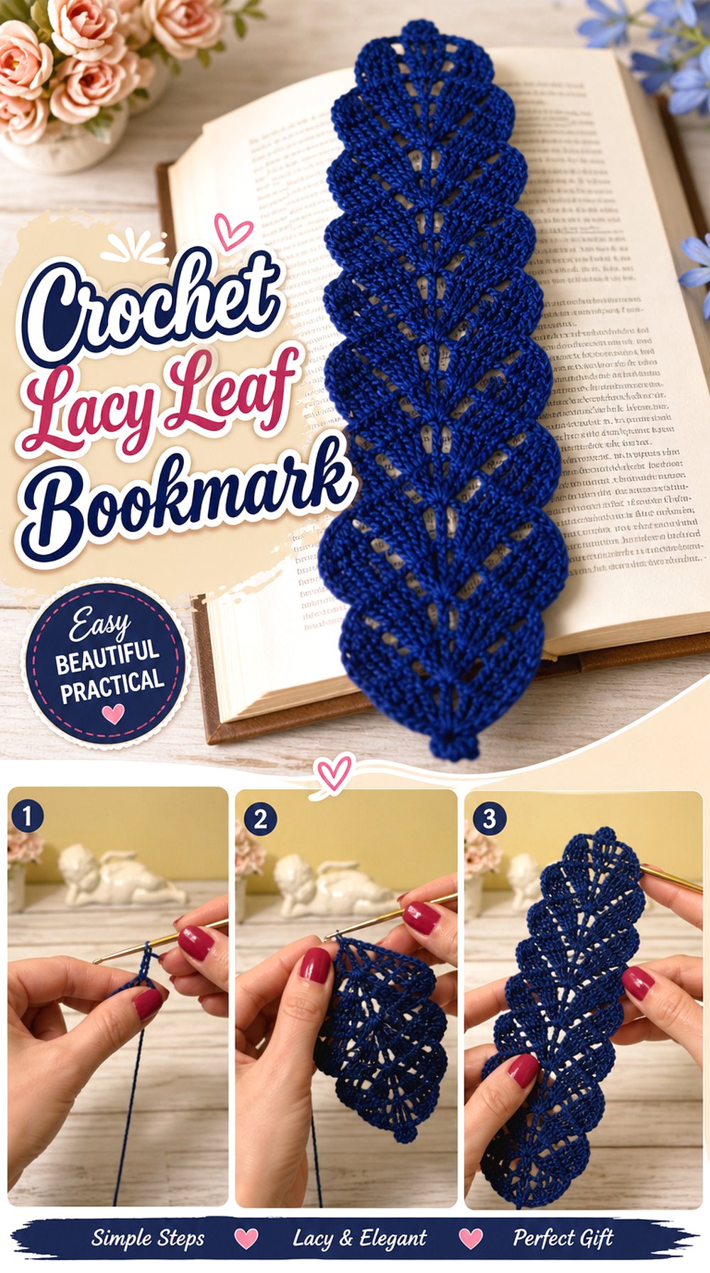 Crochet Lacy Leaf Bookmark