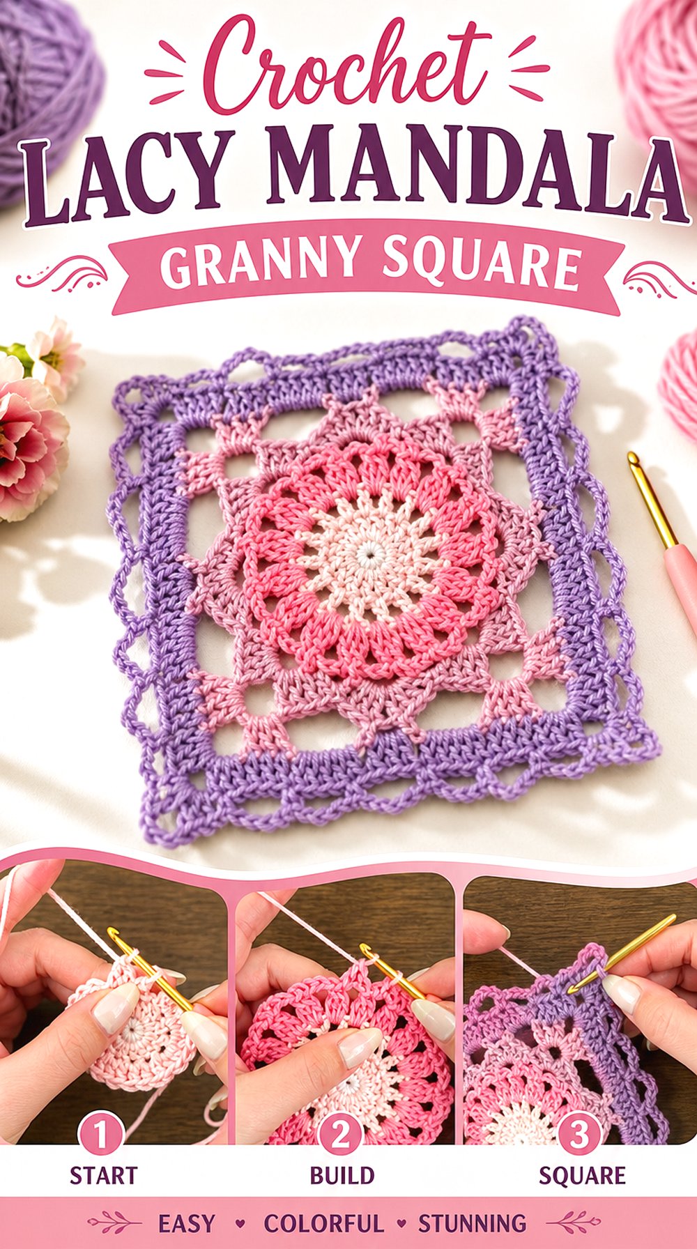 Crochet Lacy Mandala Granny Square