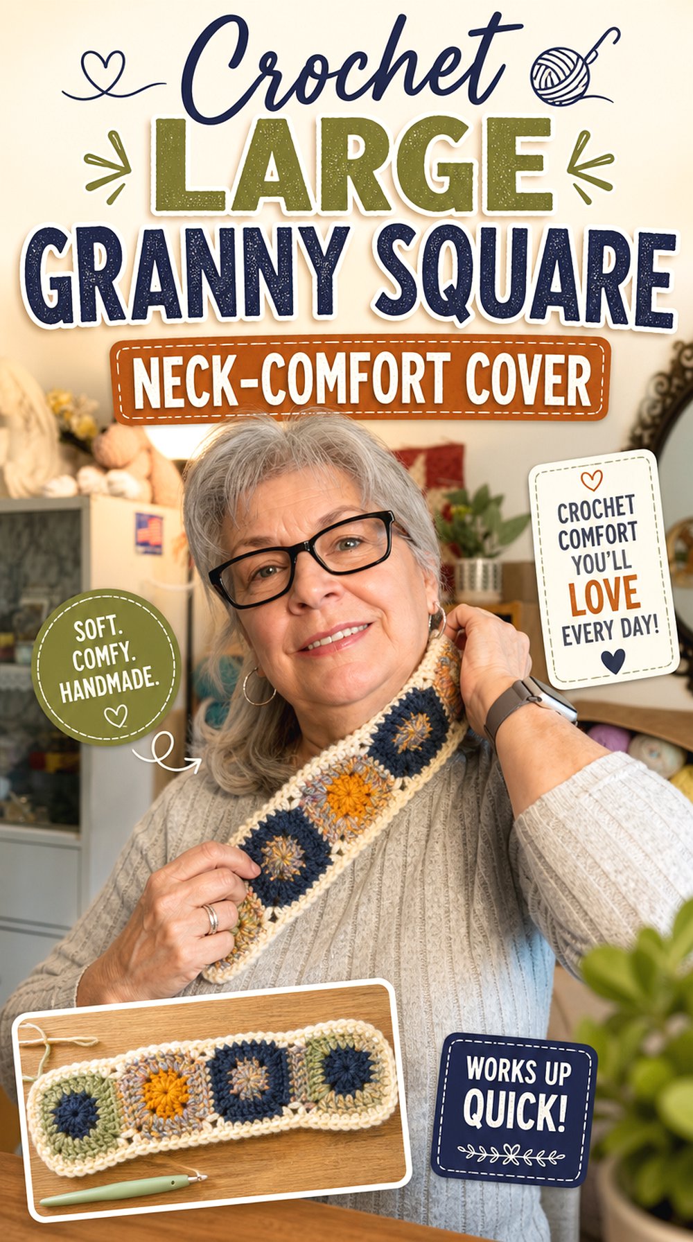 Crochet Large Granny Square Neck Comfort Cover