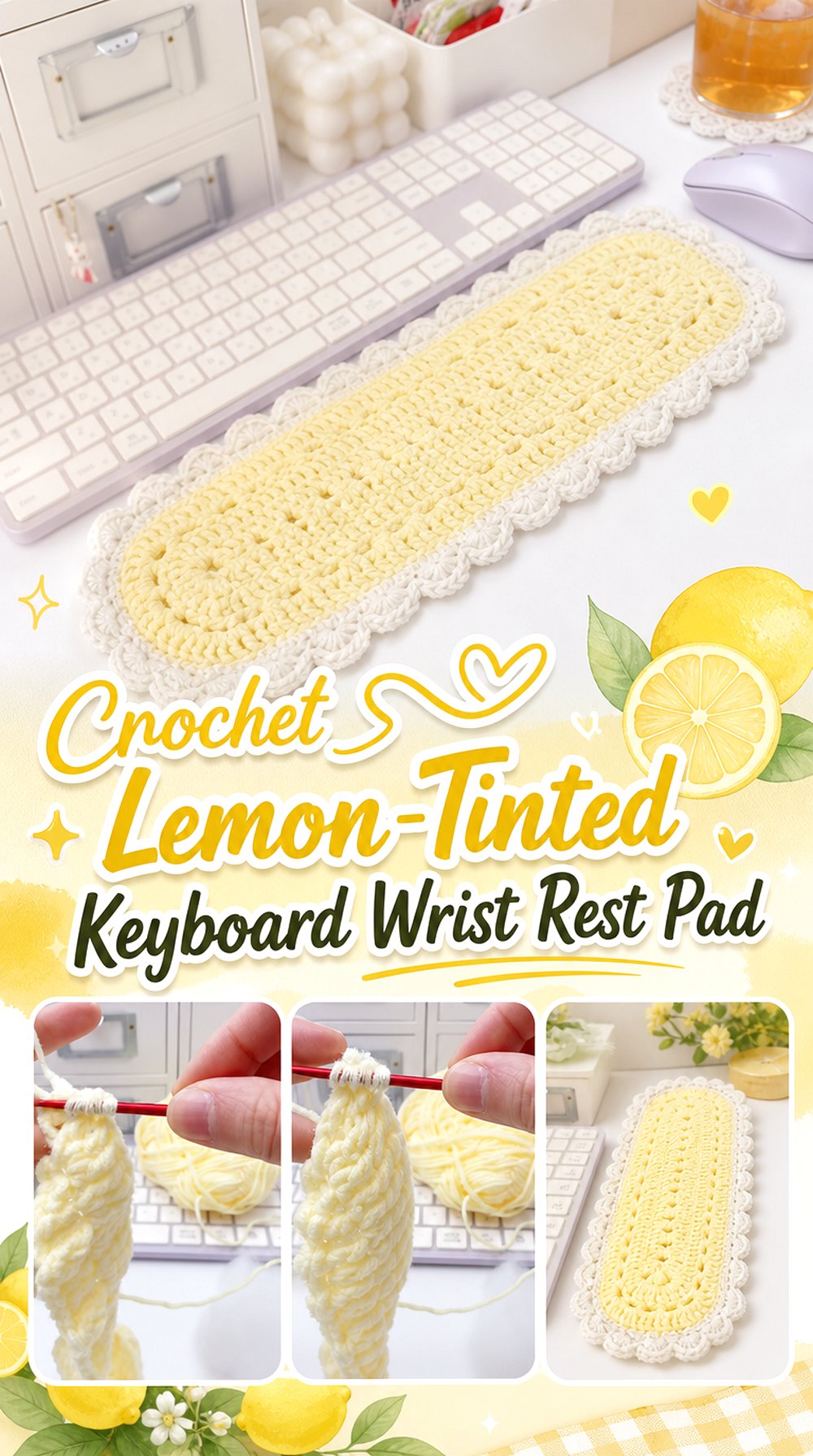 Crochet Lemon Tinted Keyboard Wrist Rest Pad
