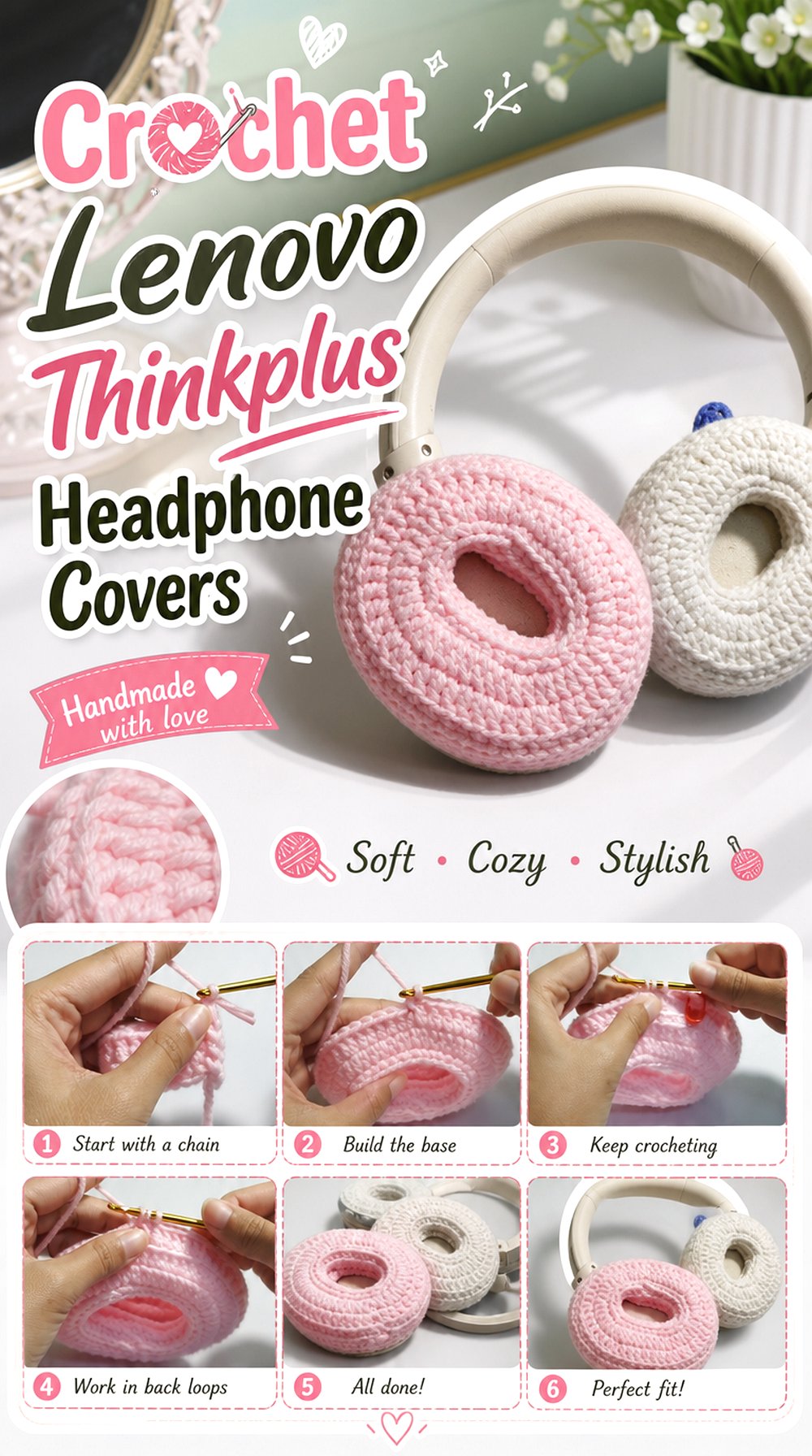 Crochet Lenovo Thinkplus Headphone Covers