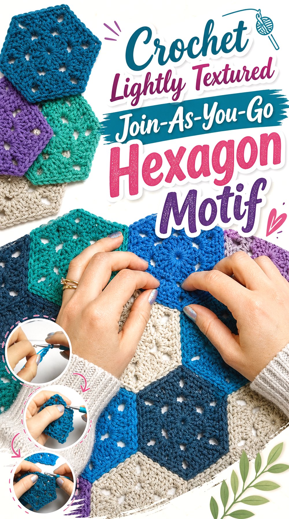 Crochet Lightly Textured Join As You Go Hexagon Motif