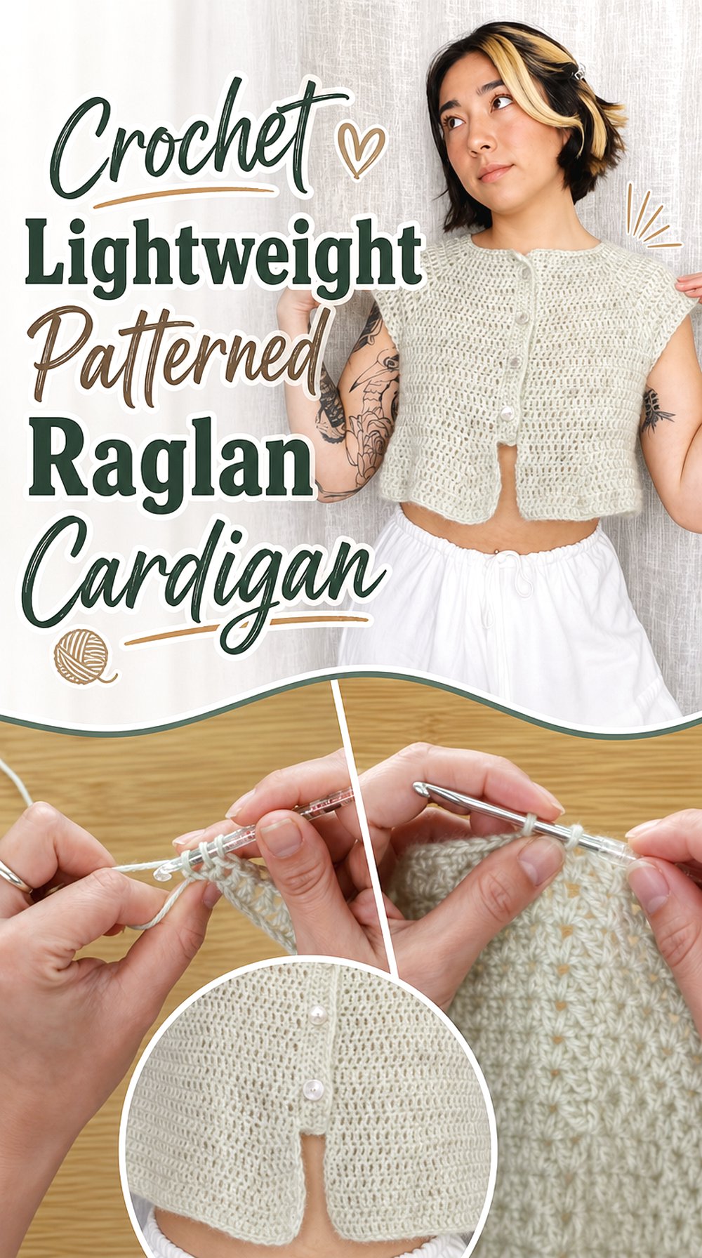Crochet Lightweight Patterned Raglan Cardigan