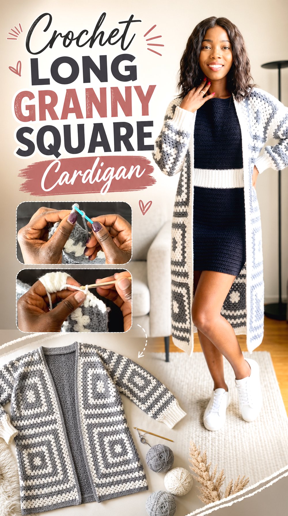 Crochet Long Granny Square Cardigan