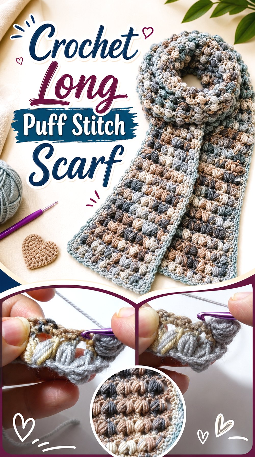 Crochet Long Puff Stitch Scarf